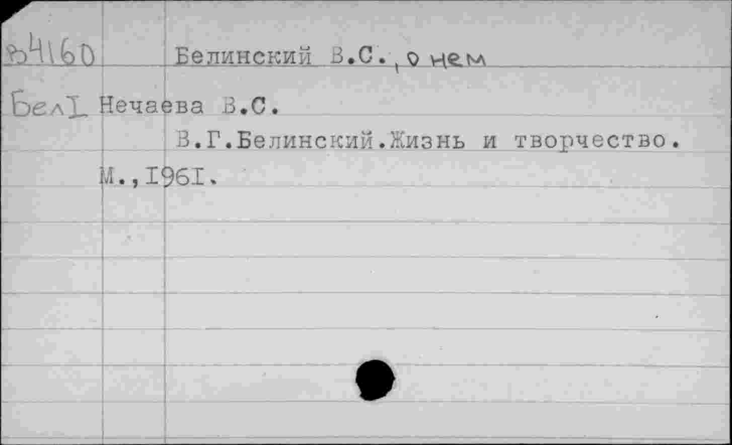 ﻿		Белинский В.С. онем
	Нечаева В.С.	
		В.Г.Белинский.Жизнь и творчество.
		